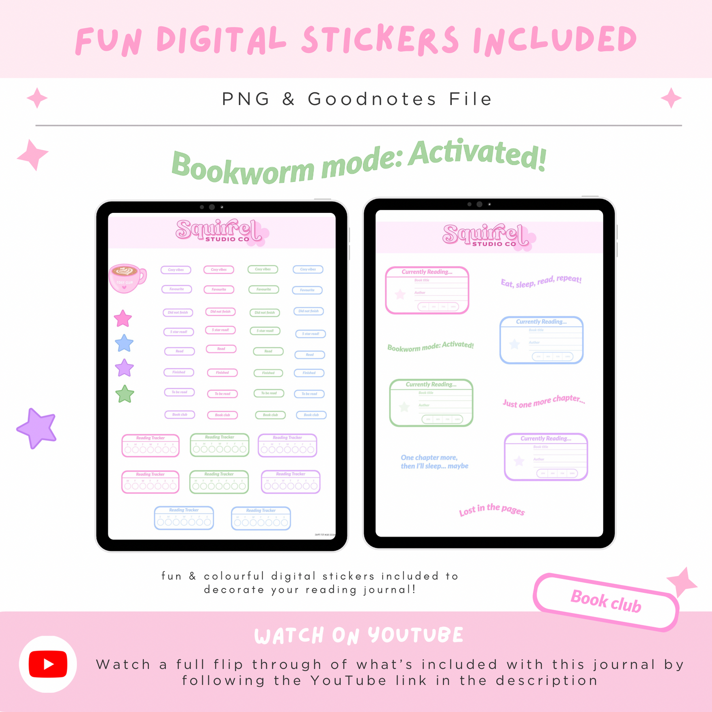 Digital Reading Journal + Digital Stickers Included