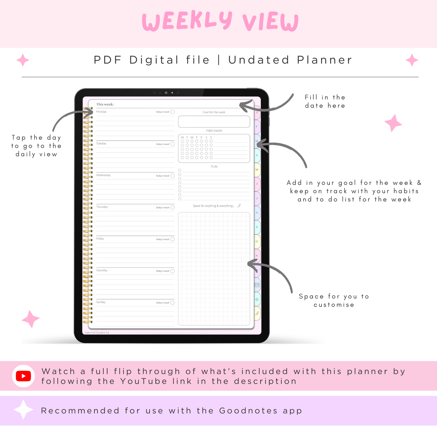 Undated Student Planner + Digital Stickers included