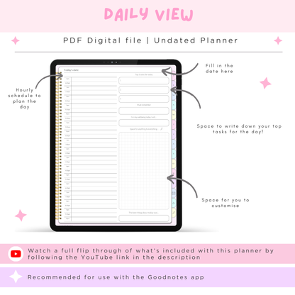 Undated Student Planner + Digital Stickers included