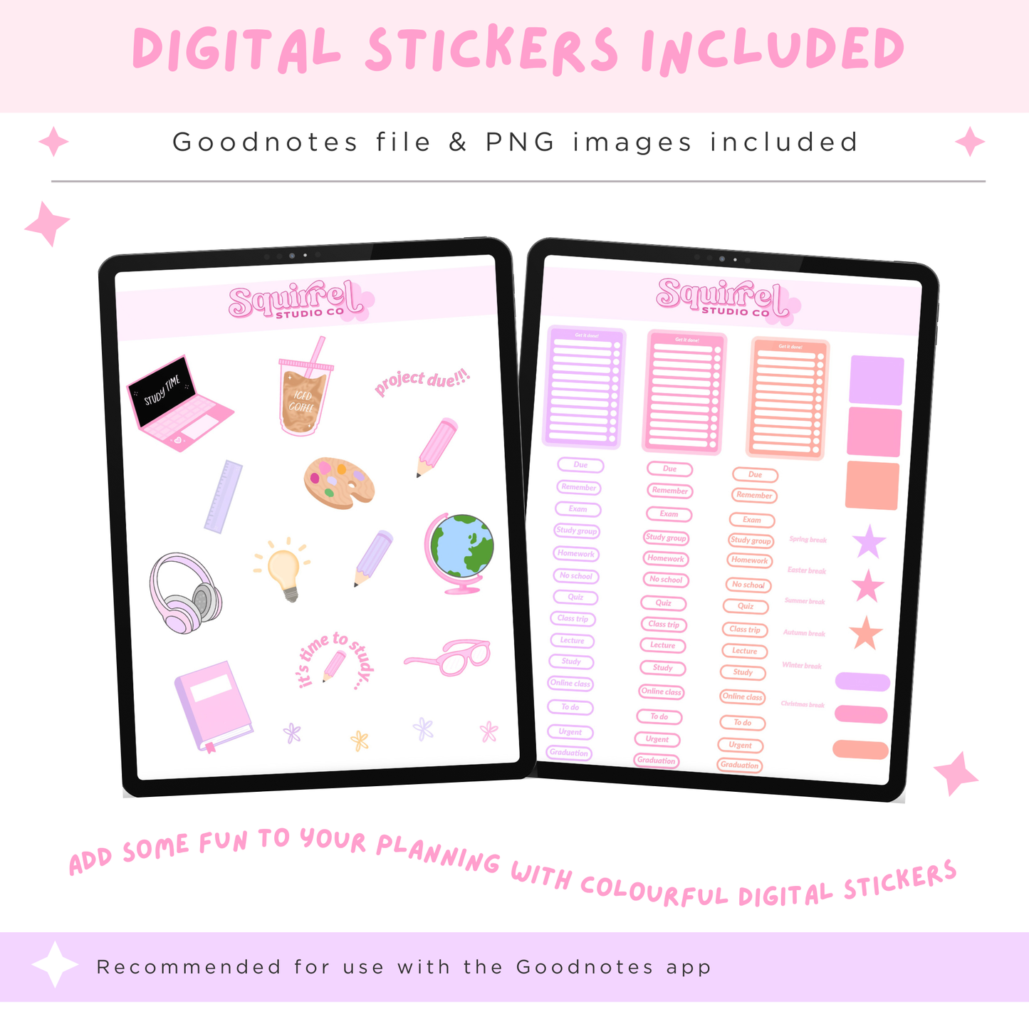 Undated Student Planner + Digital Stickers included